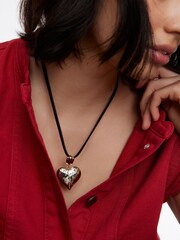 Oliver Bonas Gold Tone Kallie Chunky Heart Velvet Pendant Necklace - Image 1 of 5