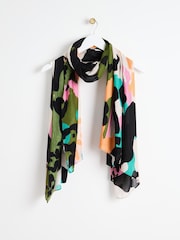 Oliver Bonas Khaki Green Floral Animal Lightweight Scarf - Image 1 of 4