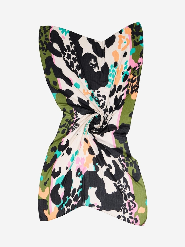 Oliver Bonas Khaki Green Floral Animal Lightweight Scarf - Image 4 of 4