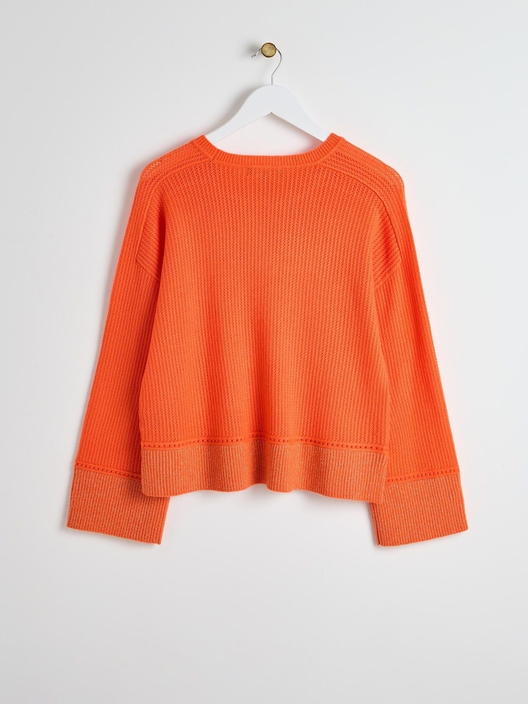 Oliver Bonas Orange Sparkle Trim Knitted Jumper - Image 2 of 6 Oliver Bonas Orange Sparkle Trim Knitted Jumper - Image 2 of 6