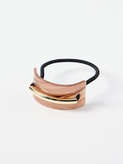 Oliver Bonas Brown Zahia Brown Faux Fur Tortoiseshell & Gold Bar Hair Band - Image 1 of 3