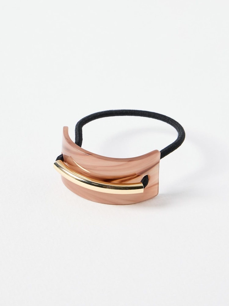 Oliver Bonas Brown Zahia Brown Faux Fur Tortoiseshell & Gold Bar Hair Band - Image 1 of 3