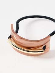 Oliver Bonas Brown Zahia Brown Faux Fur Tortoiseshell & Gold Bar Hair Band - Image 3 of 3