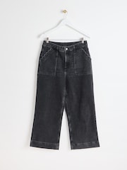 Oliver Bonas Black Denim Scalloped Pocket Wide Leg Cropped Jeans - Image 1 of 6