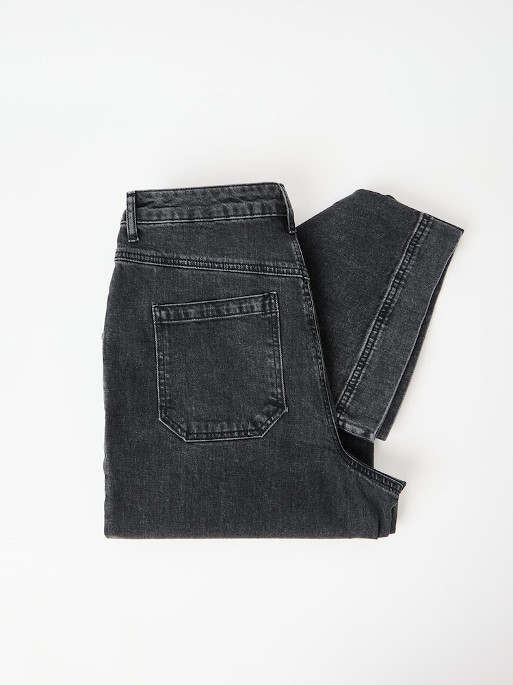 Oliver Bonas Black Denim Scalloped Pocket Wide Leg Cropped Jeans - Image 2 of 6