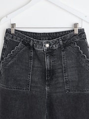 Oliver Bonas Black Denim Scalloped Pocket Wide Leg Cropped Jeans - Image 3 of 6