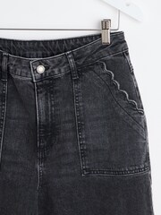 Oliver Bonas Black Denim Scalloped Pocket Wide Leg Cropped Jeans - Image 4 of 6