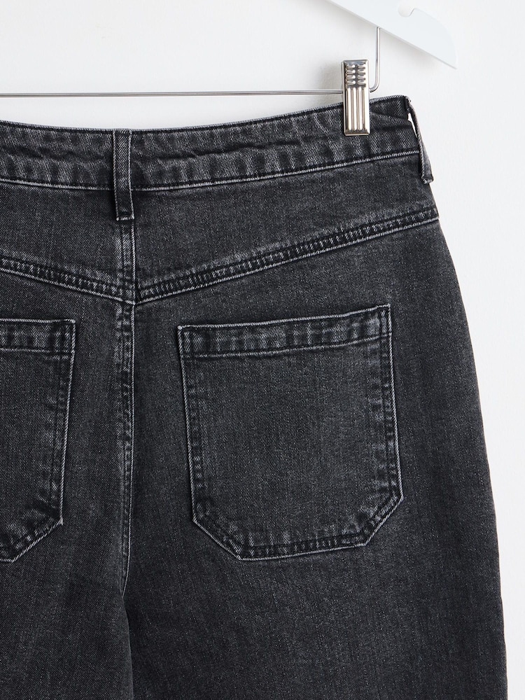 Oliver Bonas Black Denim Scalloped Pocket Wide Leg Cropped Jeans - Image 6 of 6