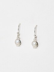Oliver Bonas White Dorothy Pearl Silver Drop Earrings - Image 2 of 5