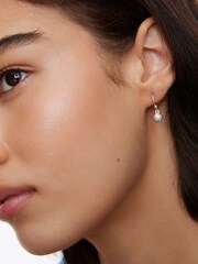 Oliver Bonas White Dorothy Pearl Silver Drop Earrings - Image 5 of 5