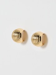 Oliver Bonas Gold Tone Maeve Circular Ribbed Hoop Earrings - Image 2 of 5