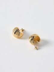 Oliver Bonas Gold Tone Maeve Circular Ribbed Hoop Earrings - Image 3 of 5