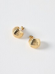 Oliver Bonas Gold Tone Maeve Circular Ribbed Hoop Earrings - Image 4 of 5