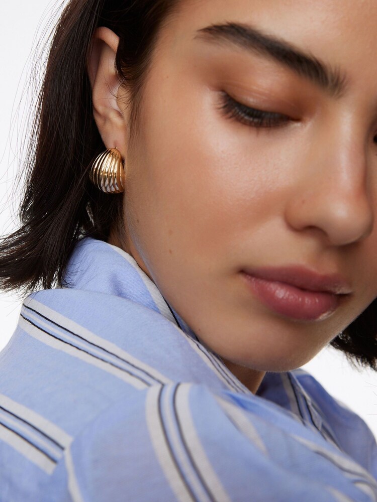 Oliver Bonas Gold Tone Maeve Circular Ribbed Hoop Earrings - Image 5 of 5