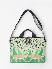 Oliver Bonas Green Leopard Print Cross-Body Laptop Case - Image 2 of 6