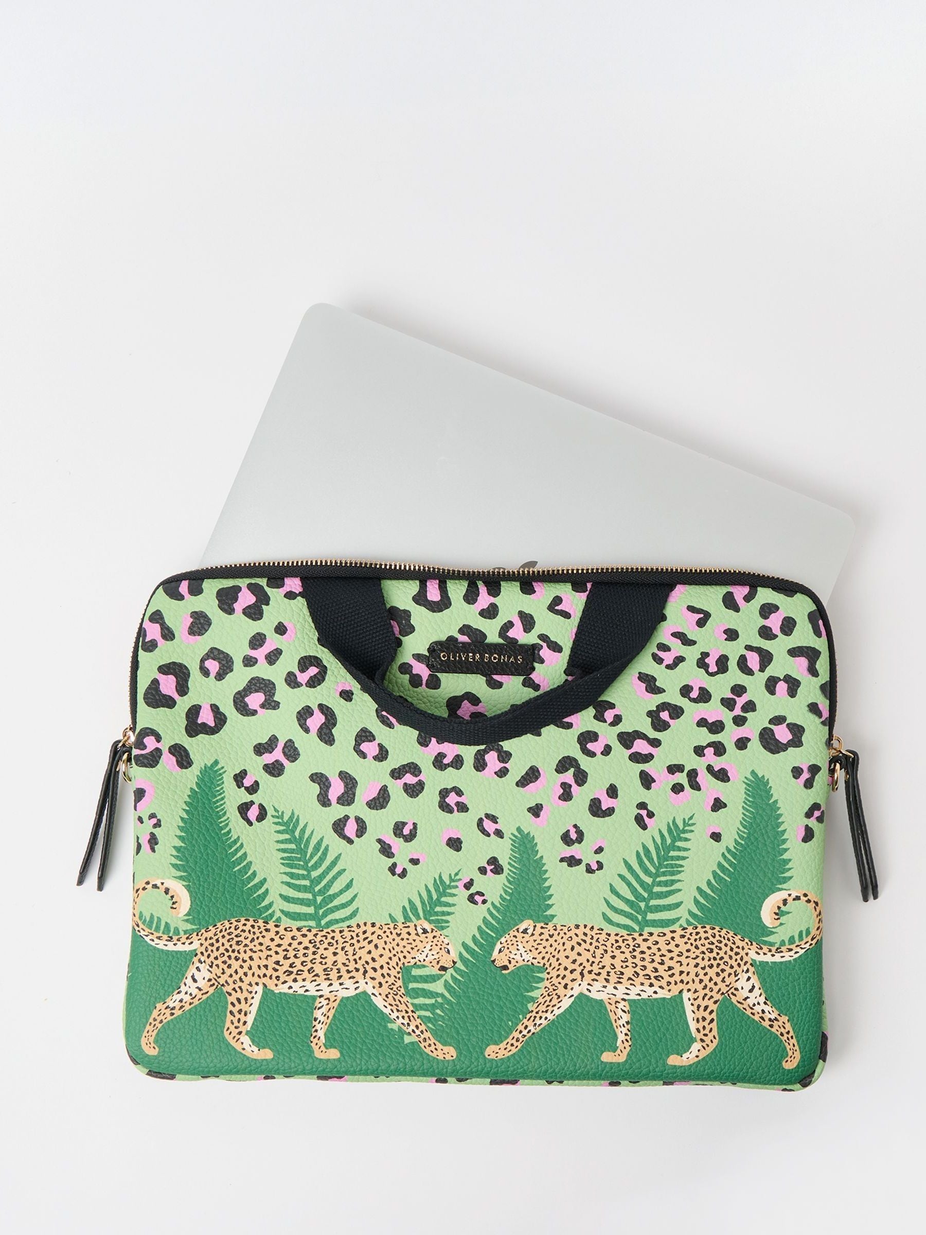 Buy Oliver Bonas Green Leopard Print Cross-Body Laptop Case from