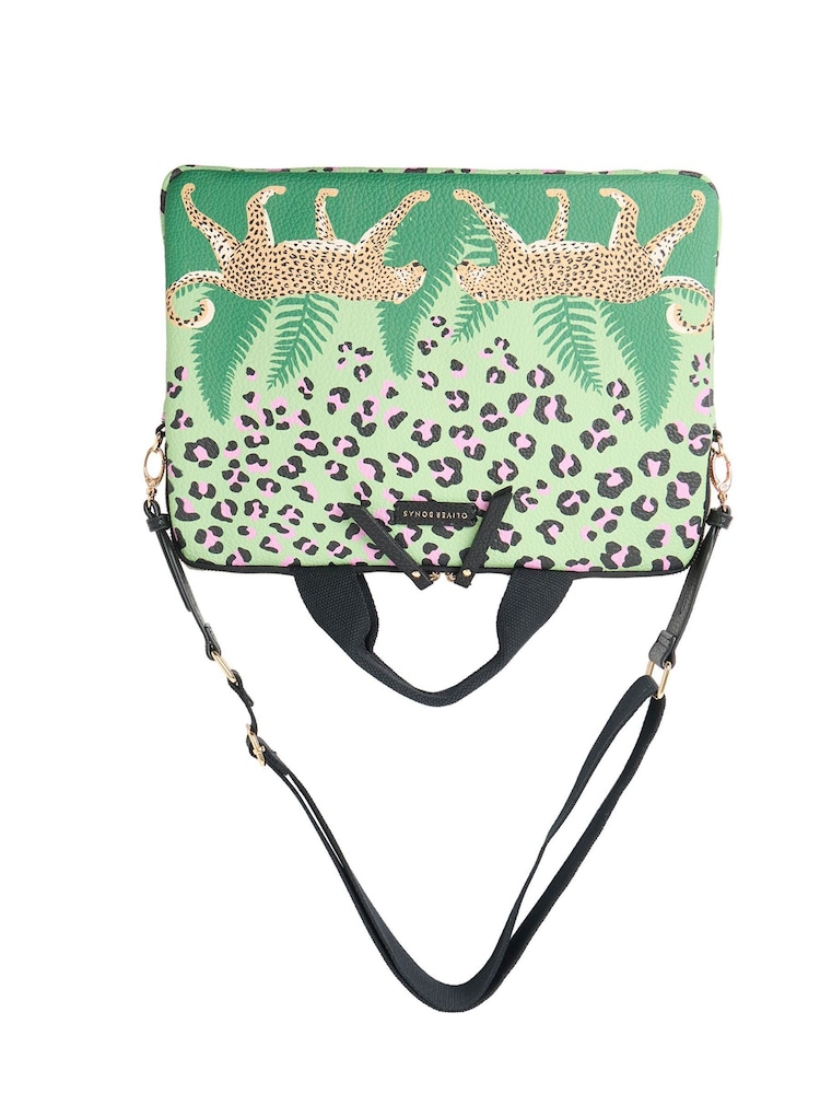 Oliver Bonas Green Leopard Print Cross-Body Laptop Case - Image 6 of 6