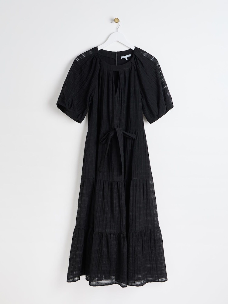 Oliver Bonas Black Textured Midi Dress - Image 1 of 6