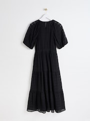 Oliver Bonas Black Textured Midi Dress - Image 2 of 6
