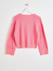Oliver Bonas Pink V-Neck Zipped Knitted Cardigan - Slika 2 iz 6