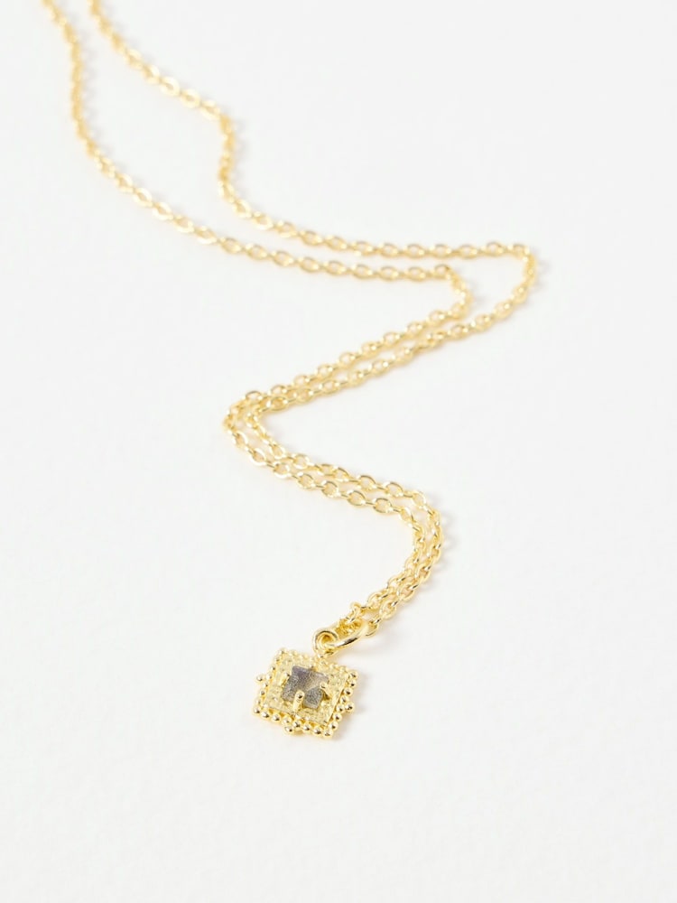 Oliver Bonas Black Ethel Square Labradorite Gold Plated Long Necklace - Image 1 of 4