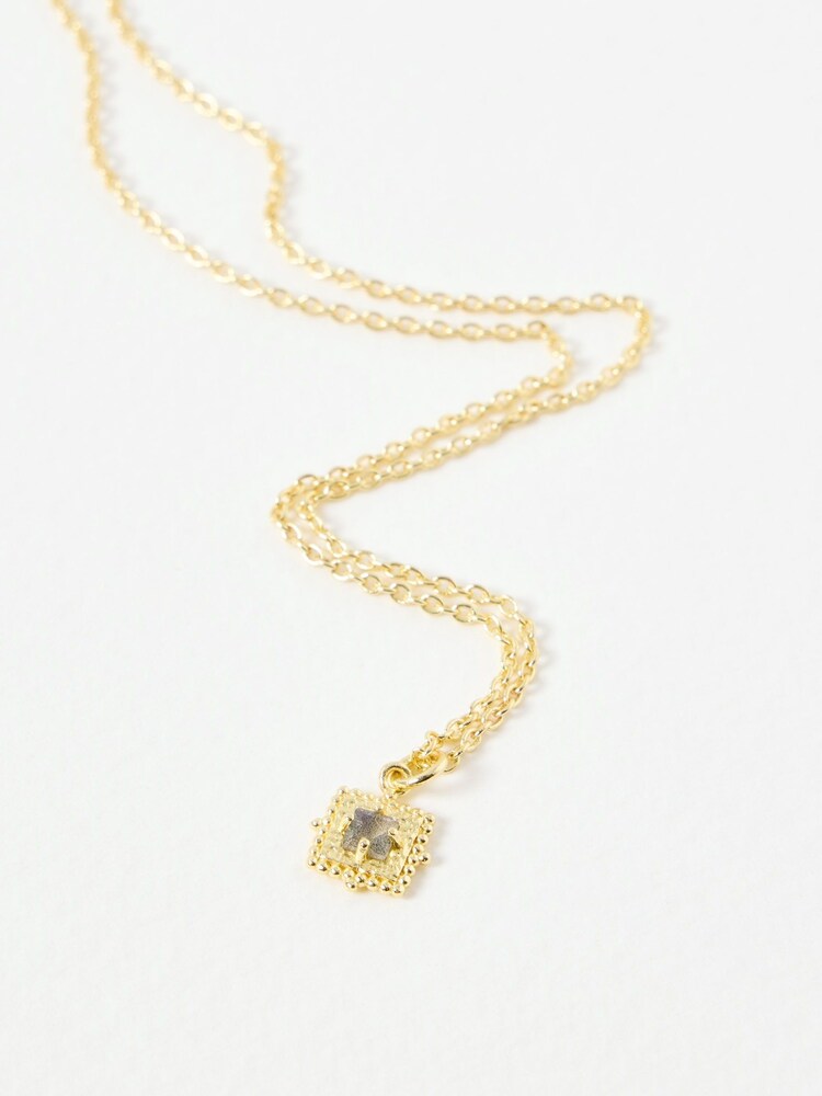 Oliver Bonas Black Ethel Square Labradorite Gold Plated Long Necklace - Image 1 of 4 Oliver Bonas Black Ethel Square Labradorite Gold Plated Long Necklace - Image 1 of 4