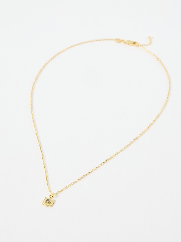 Oliver Bonas Black Ethel Square Labradorite Gold Plated Long Necklace - Image 2 of 4