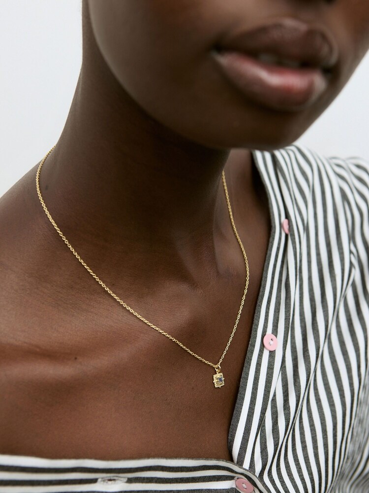 Oliver Bonas Black Ethel Square Labradorite Gold Plated Long Necklace - Image 4 of 4