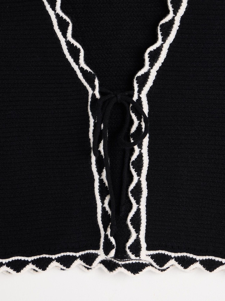 Oliver Bonas Black Wavy Trim Knitted Tie Waistcoat - Image 4 of 4