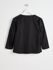 Oliver Bonas Black Pleated V-Neck 100% Cotton Blouse - Image 2 of 6