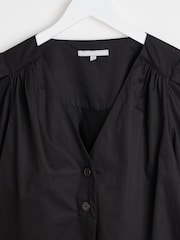 Oliver Bonas Black Pleated V-Neck 100% Cotton Blouse - Image 3 of 6