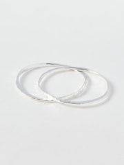 Oliver Bonas Silver Clara Oval Hammered Silver Plated Bangles Set of 2 - Image 2 of 4