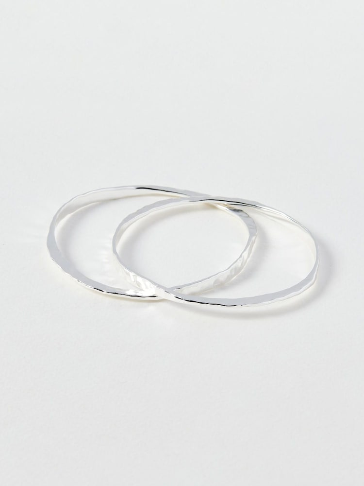 Oliver Bonas Silver Clara Oval Hammered Silver Plated Bangles Set of 2 - Image 2 of 4 Oliver Bonas Silver Clara Oval Hammered Silver Plated Bangles Set of 2 - Image 2 of 4