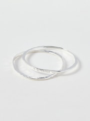 Oliver Bonas Silver Clara Oval Hammered Silver Plated Bangles Set of 2 - Image 4 of 4