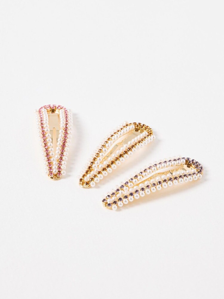 Oliver Bonas Black Caseria Faux Fur Pearl and Stone Hair Clips Set of 3 - Image 1 of 3 Oliver Bonas Black Caseria Faux Fur Pearl and Stone Hair Clips Set of 3 - Image 1 of 3