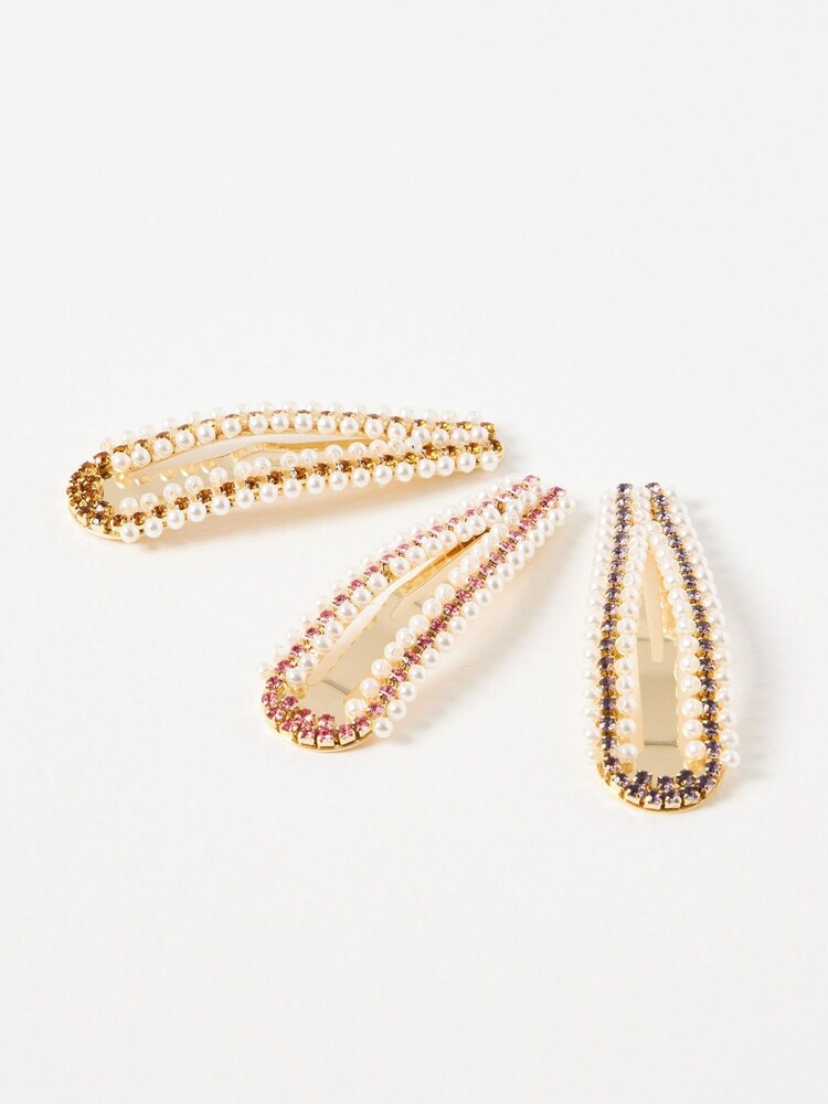 Oliver Bonas Black Caseria Faux Fur Pearl and Stone Hair Clips Set of 3 - Image 2 of 3 Oliver Bonas Black Caseria Faux Fur Pearl and Stone Hair Clips Set of 3 - Image 2 of 3