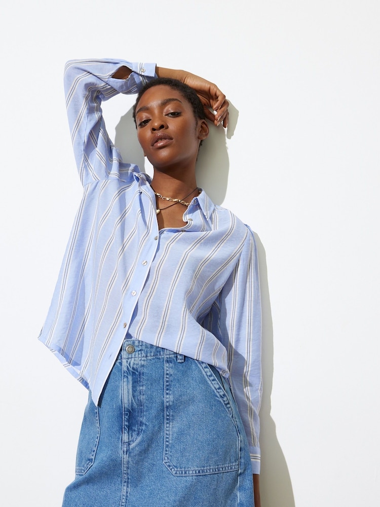Oliver Bonas Blue Stripe Shirt - Image 1 of 8 Oliver Bonas Blue Stripe Shirt - Image 1 of 8