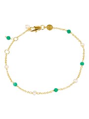 Oliver Bonas Gold Grace Onyx & Pearl Beaded Gold Plated Bracelet - Image 1 of 5