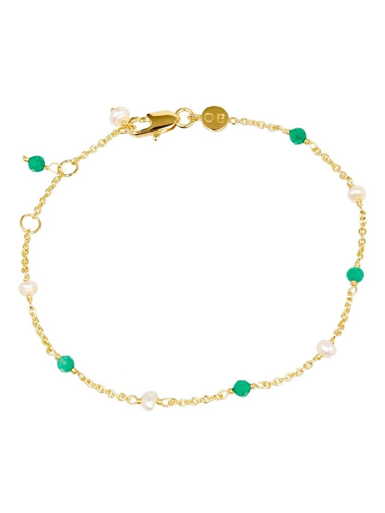 Oliver Bonas Gold Grace Onyx & Pearl Beaded Gold Plated Bracelet - Image 1 of 5