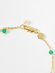 Oliver Bonas Gold Grace Onyx & Pearl Beaded Gold Plated Bracelet - Image 3 of 5