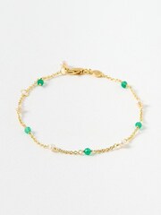 Oliver Bonas Gold Grace Onyx & Pearl Beaded Gold Plated Bracelet - Image 5 of 5