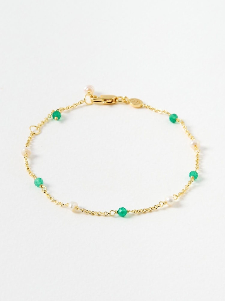 Oliver Bonas Gold Grace Onyx & Pearl Beaded Gold Plated Bracelet - Image 5 of 5