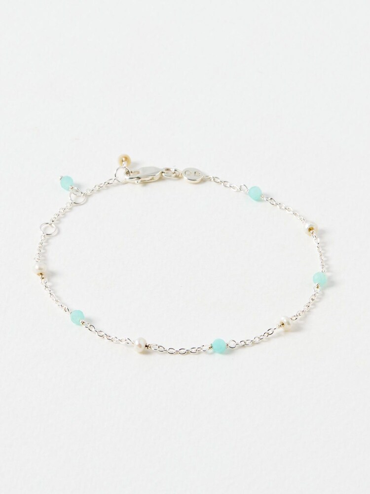 Oliver Bonas Silver Sabrina Amazonite & Pearl Beaded Chain Bracelet - Image 2 of 5