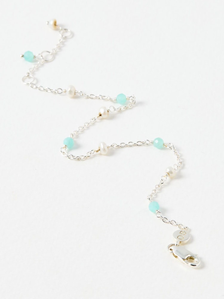 Oliver Bonas Silver Sabrina Amazonite & Pearl Beaded Chain Bracelet - Image 5 of 5 Oliver Bonas Silver Sabrina Amazonite & Pearl Beaded Chain Bracelet - Image 5 of 5