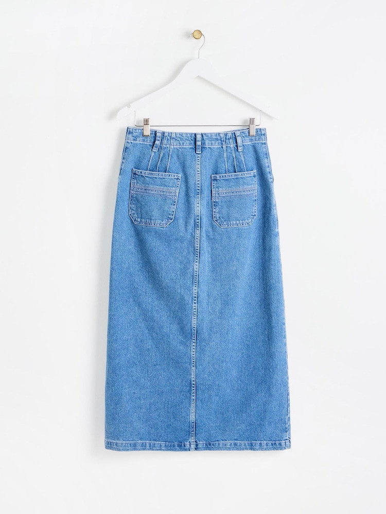 Oliver Bonas Blue Washed Denim Midi 100% Cotton Skirt - Image 2 of 6 Oliver Bonas Blue Washed Denim Midi 100% Cotton Skirt - Image 2 of 6