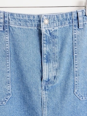 Oliver Bonas Blue Washed Denim Midi 100% Cotton Skirt - Image 3 of 6
