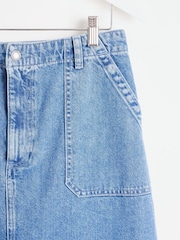 Oliver Bonas Blue Washed Denim Midi 100% Cotton Skirt - Image 4 of 6