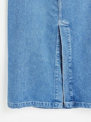 Oliver Bonas Blue Washed Denim Midi 100% Cotton Skirt - Image 5 of 6