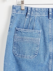 Oliver Bonas Blue Washed Denim Midi 100% Cotton Skirt - Image 6 of 6