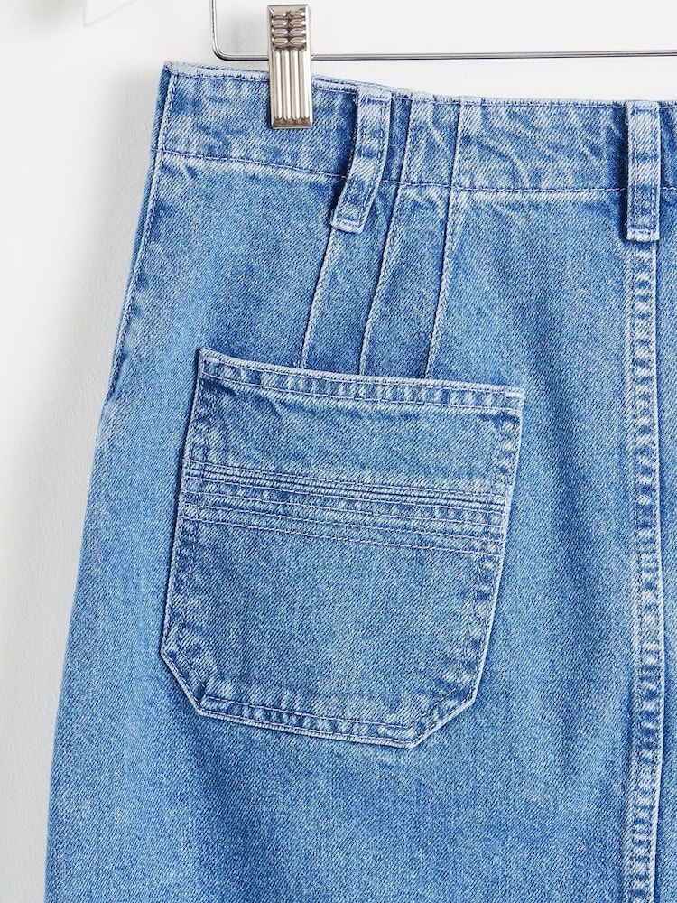 Oliver Bonas Blue Washed Denim Midi 100% Cotton Skirt - Image 6 of 6 Oliver Bonas Blue Washed Denim Midi 100% Cotton Skirt - Image 6 of 6